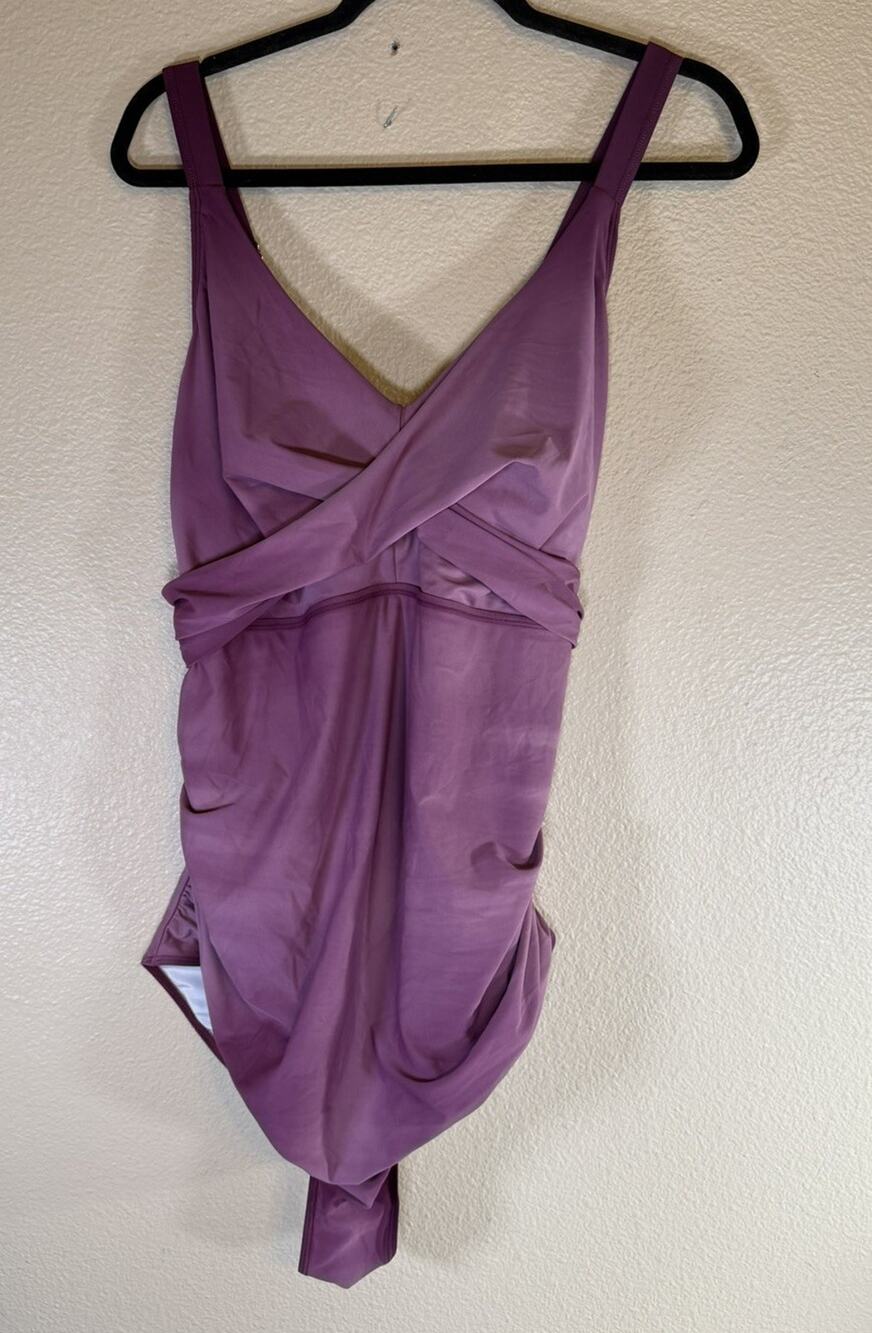 Aqua Eve Plus 22W One Piece Surplice Padded Tummy Control Swimsuit Mauve Ombre